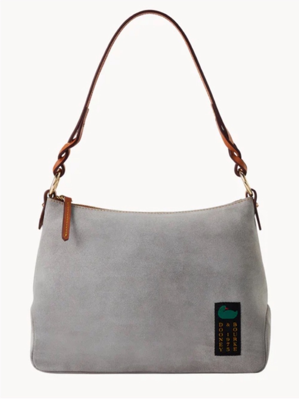 Dooney & Bourke Gray Suede
Chloe 30 Shoulder Bag with Brown Leather Strap NWT